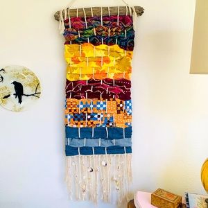 Gorgeous Art Deco Fabric Macrame Wall Hanging One of a Kind Art